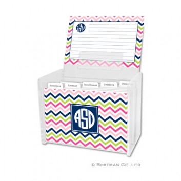 Recipe Box - Chevron Pink Navy & Lime