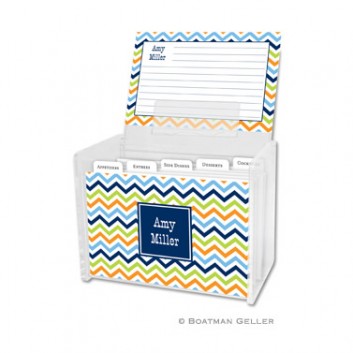 Recipe Box - Chevron Blue Orange & Lime