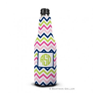 Koozie - Chevron Pink Navy & Lime